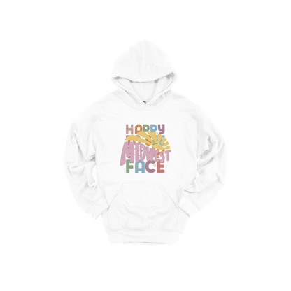 Midwest design on White adult Hoodie, front view.