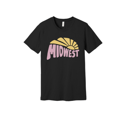 Midwest design on Black adult T-Shirt, front view.