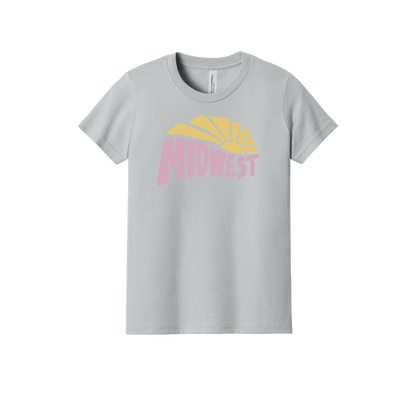 Midwest design on Heather Athletic Gray youth T-Shirt, front view.