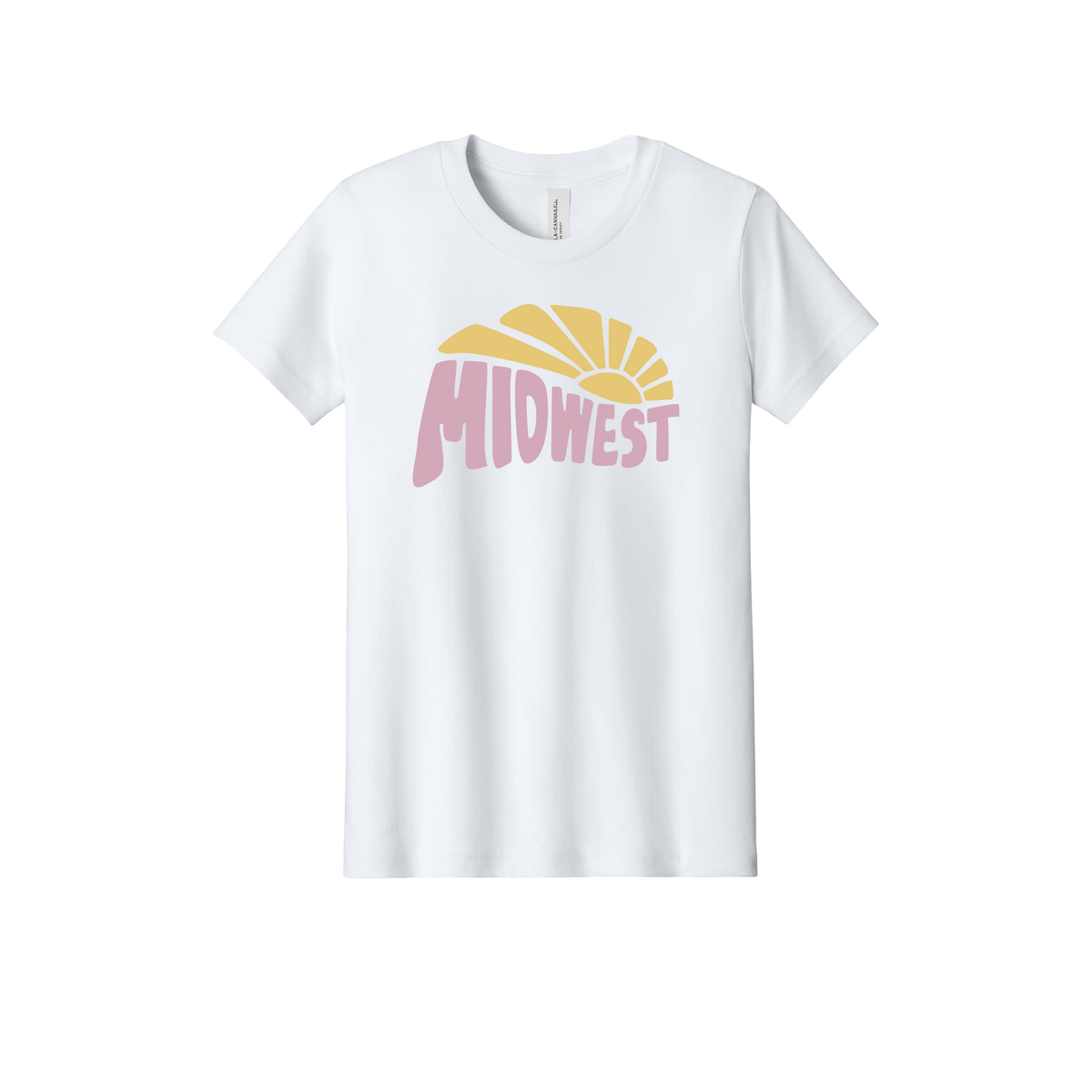 Midwest design on White youth T-Shirt, front view.