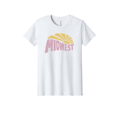 Midwest design on White youth T-Shirt, front view.
