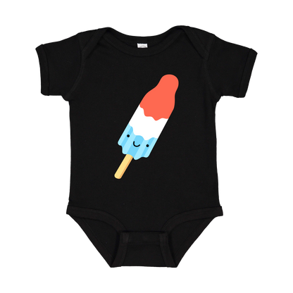 Popsicle design on Black infant Onesie, front view.