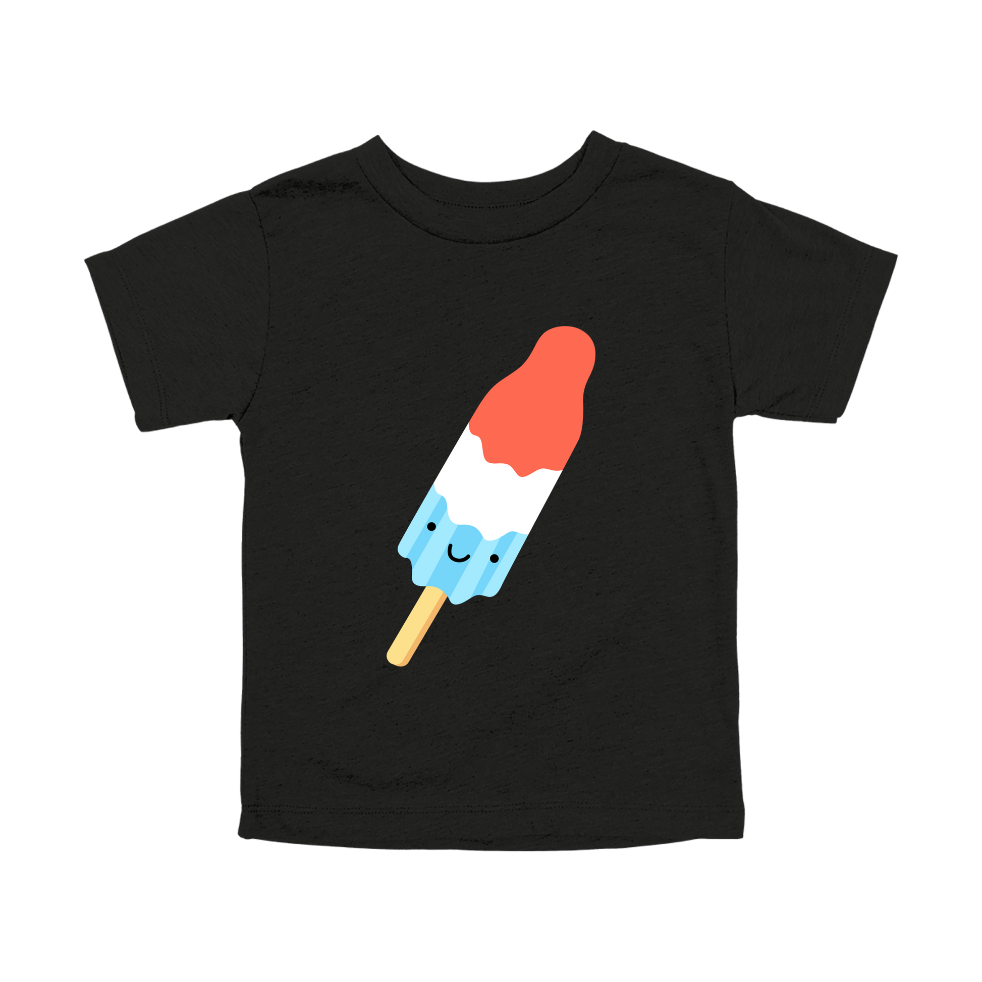 Popsicle design on Black toddler T-Shirt, front view.