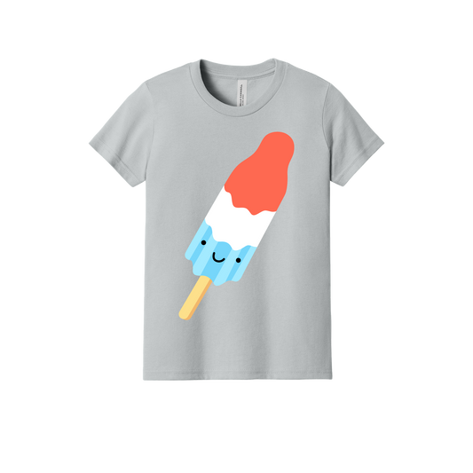 Popsicle design on Heather Athletic Gray youth T-Shirt, front view.
