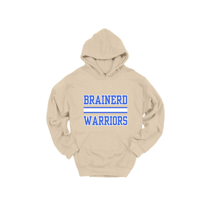 Brainerd Warriors design on Sand adult Hoodie, front view.