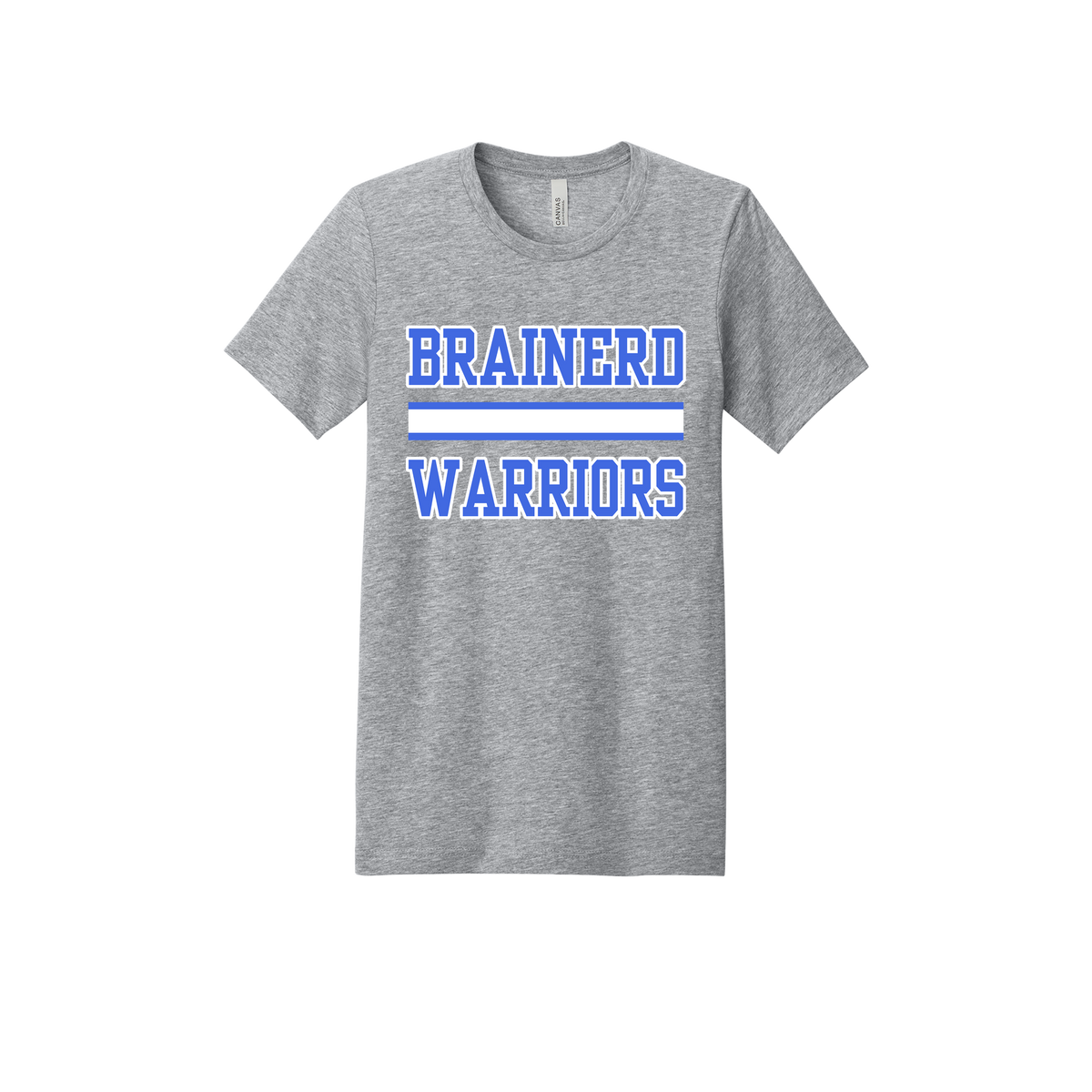 Brainerd Warriors design on Heather Athletic Gray adult T-Shirt, front view.