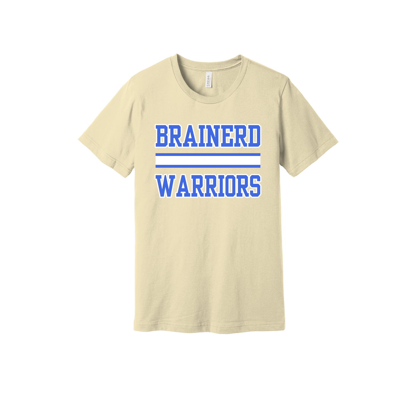 Brainerd Warriors design on Natural adult T-Shirt, front view.