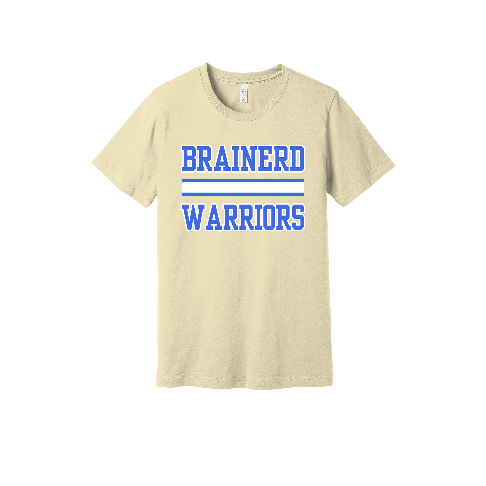 Brainerd Warriors design on Natural adult T-Shirt, front view.