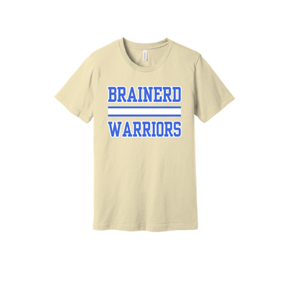 Brainerd Warriors design on Natural adult T-Shirt, front view.