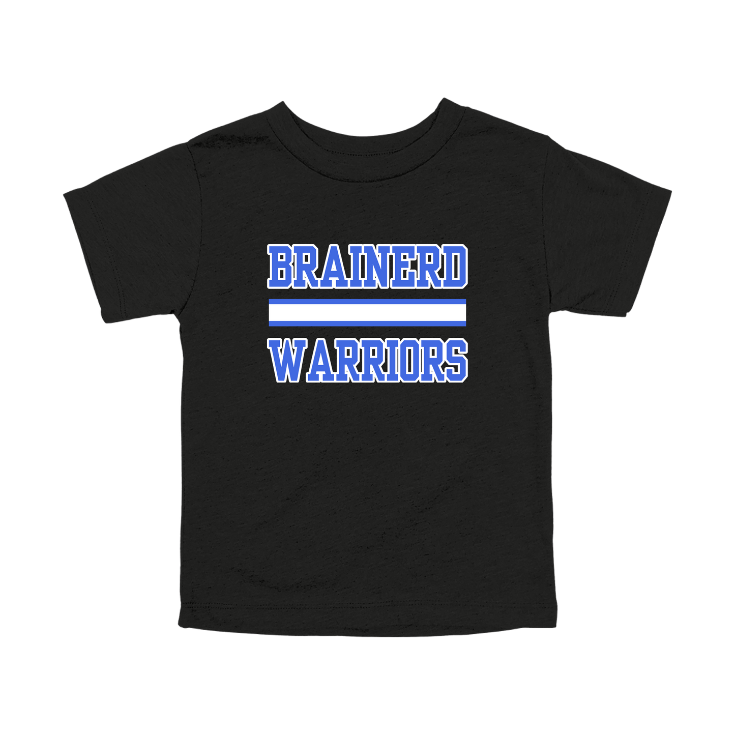 Brainerd Warriors design on Black toddler T-Shirt, front view.