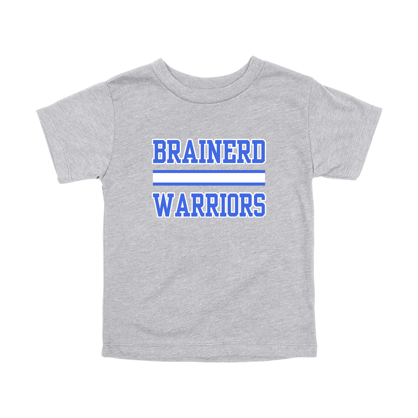 Brainerd Warriors design on Heather Athletic Gray toddler T-Shirt, front view.