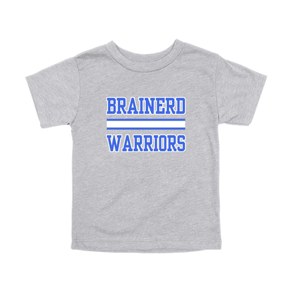 Brainerd Warriors design on Heather Athletic Gray toddler T-Shirt, front view.