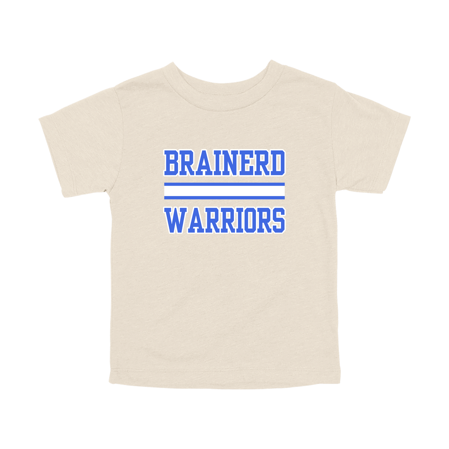 Brainerd Warriors design on Natural toddler T-Shirt, front view.