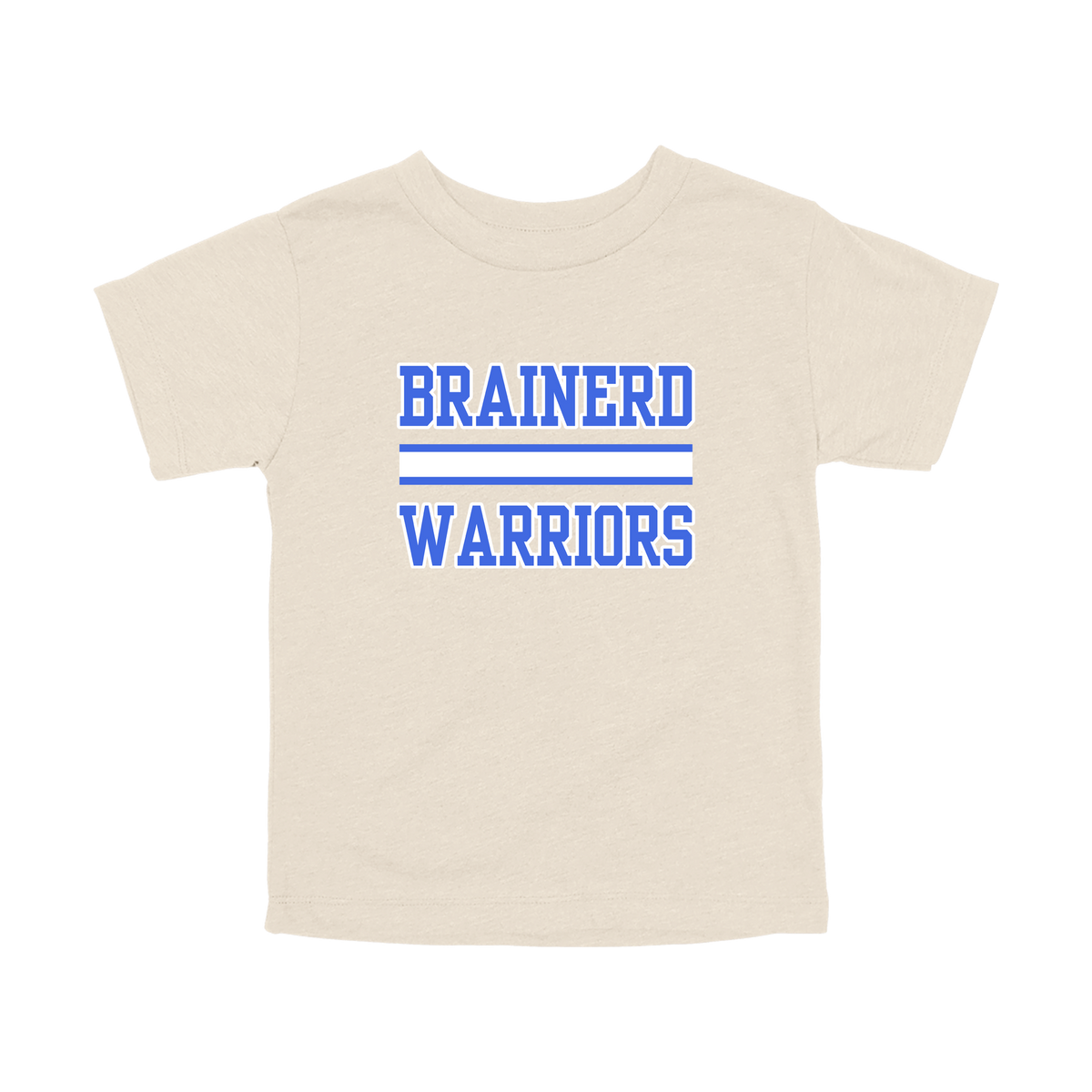 Brainerd Warriors design on Natural toddler T-Shirt, front view.