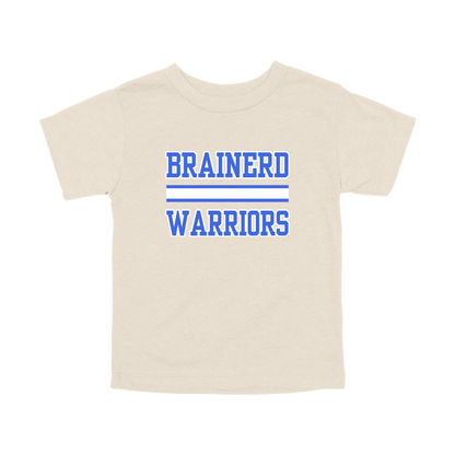 Brainerd Warriors design on Natural toddler T-Shirt, front view.