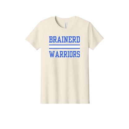 Brainerd Warriors design on Natural youth T-Shirt, front view.
