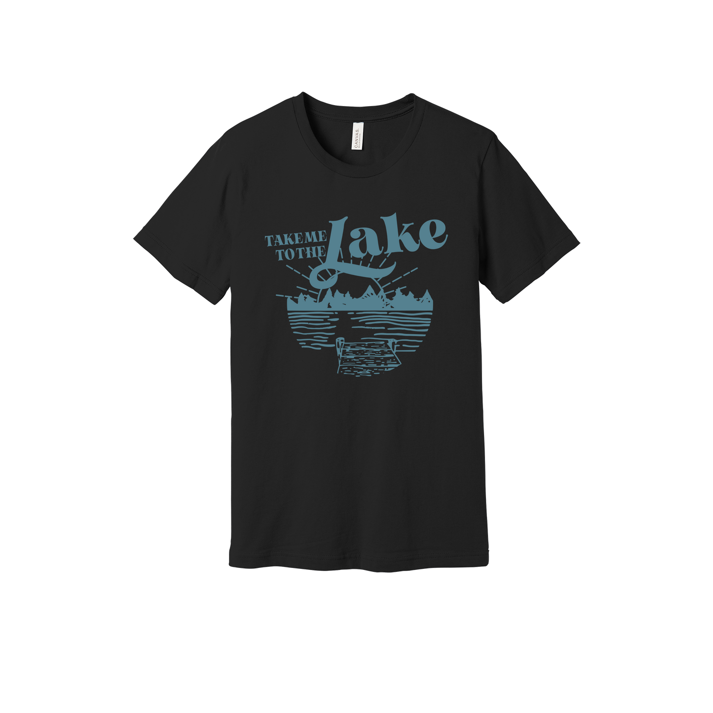 Take Me to the Lake design on Black adult T-Shirt, front view.