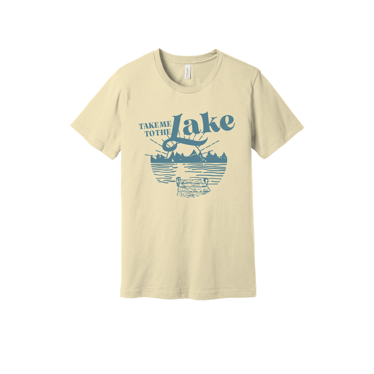 Take Me to the Lake design on Natural adult T-Shirt, front view.