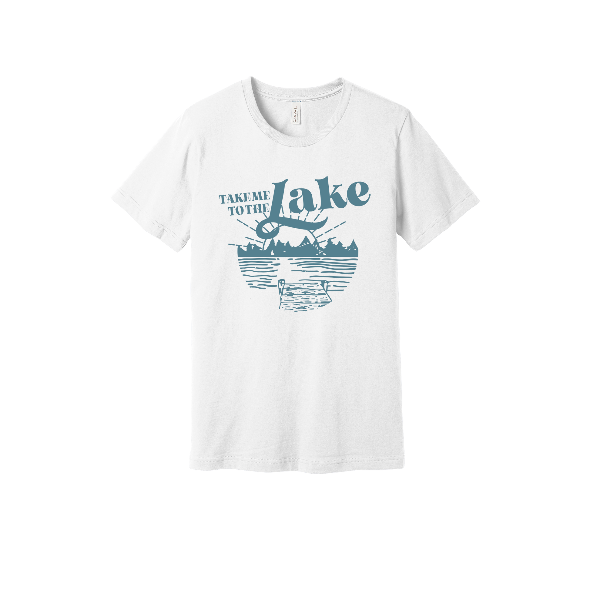 Take Me to the Lake design on White adult T-Shirt, front view.