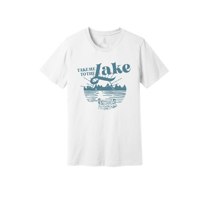 Take Me to the Lake design on White adult T-Shirt, front view.