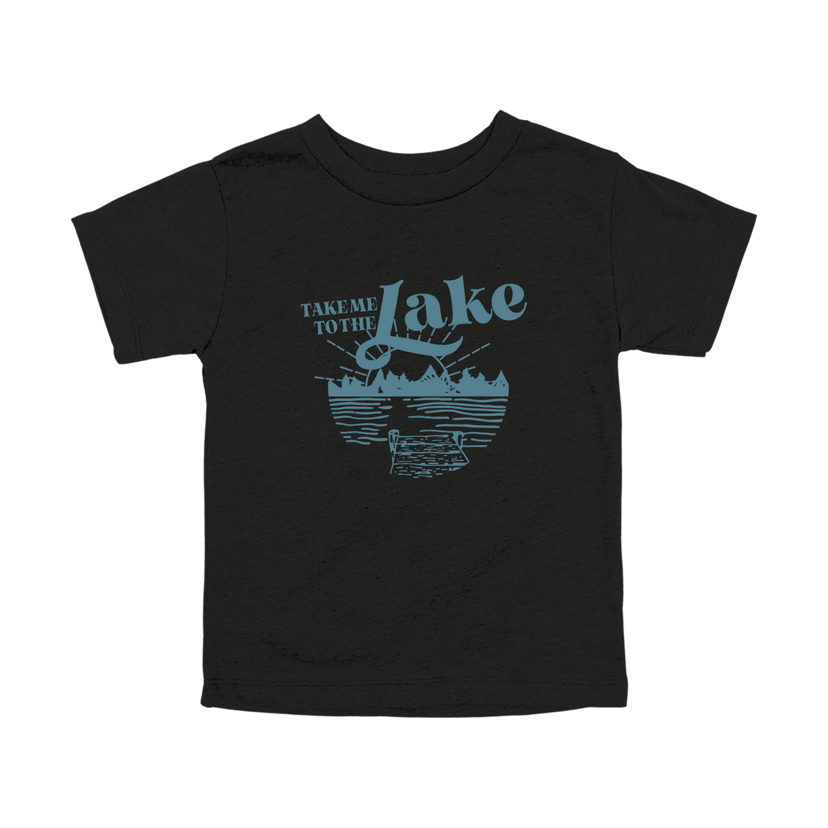 Take Me to the Lake design on Black toddler T-Shirt, front view.