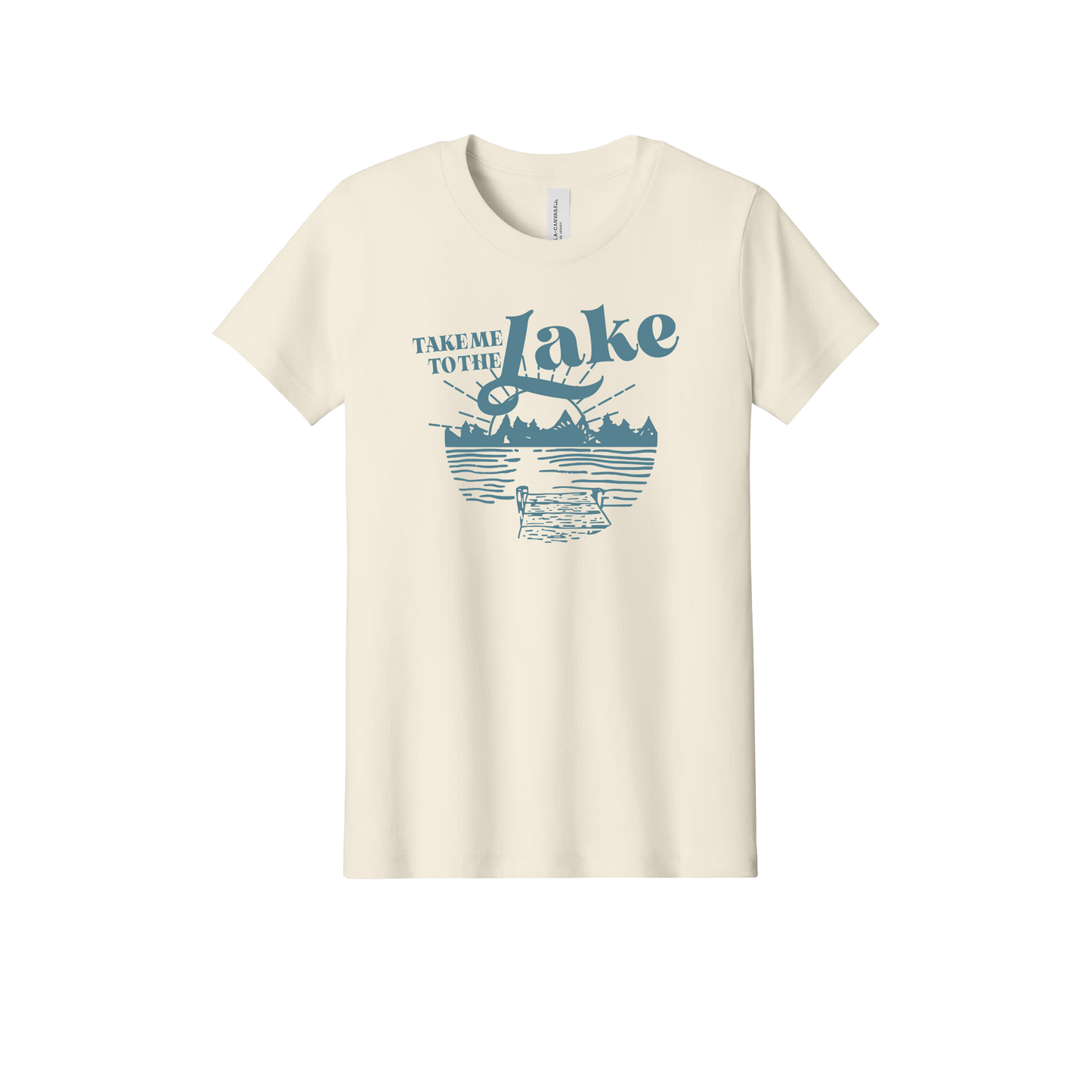 Take Me to the Lake design on Natural youth T-Shirt, front view.