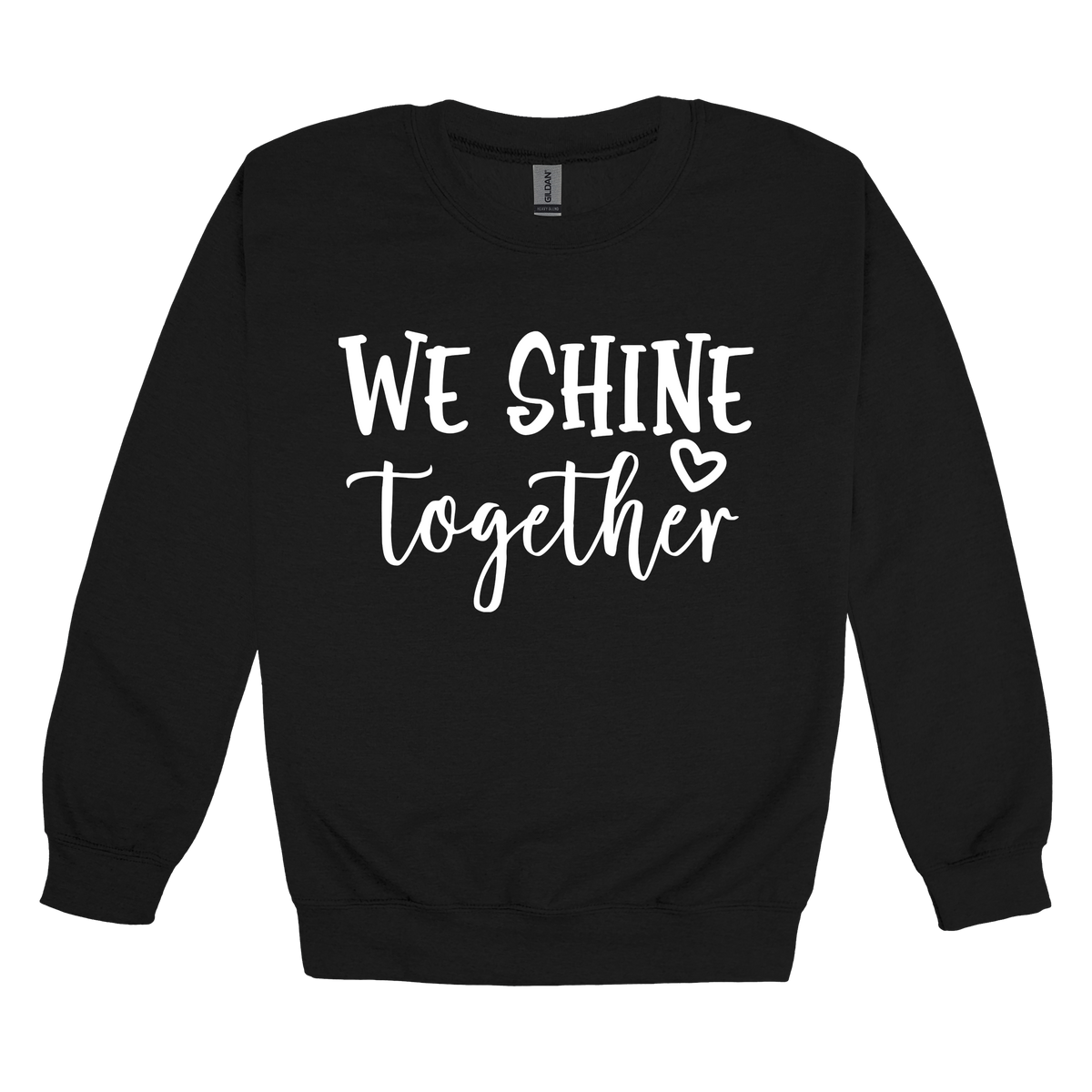 We Shine Together design on Black adult Crewneck, front view.