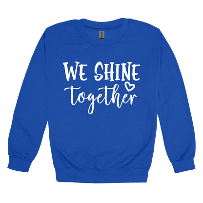 We Shine Together design on Royal Blue adult Crewneck, front view.