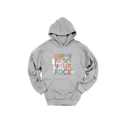 Happy to See Your Face teacher design on Sport Gray adult Hoodie, front view.