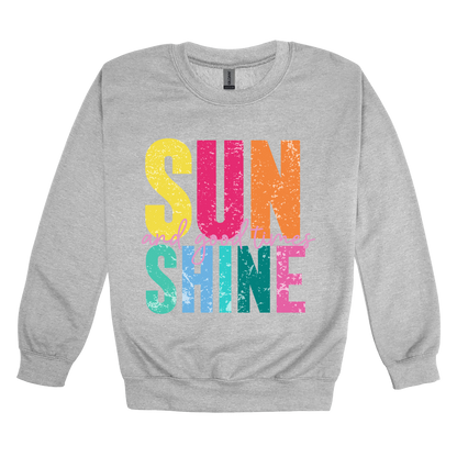 Sunshine & Good Times design on Sport Gray adult Crewneck, front view.