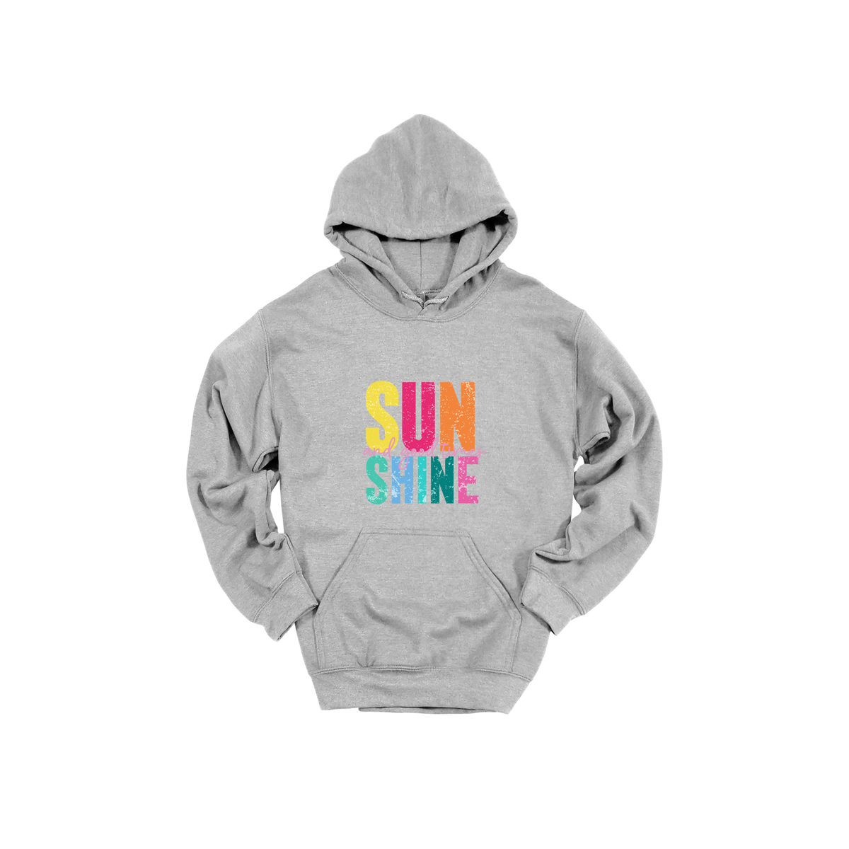 Sunshine & Good Times design on Sport Gray adult Hoodie, front view.