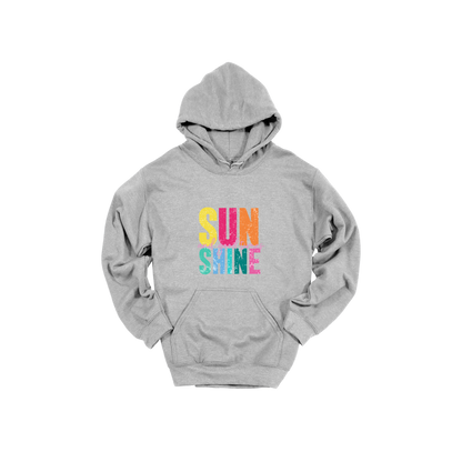 Sunshine & Good Times design on Sport Gray adult Hoodie, front view.