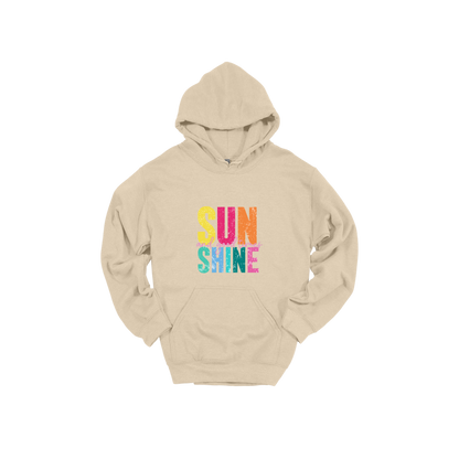Sunshine & Good Times design on Sand adult Hoodie, front view.