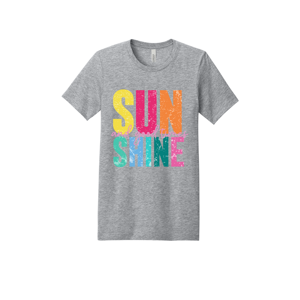 Sunshine & Good Times design on Heather Athletic Gray adult T-Shirt, front view.