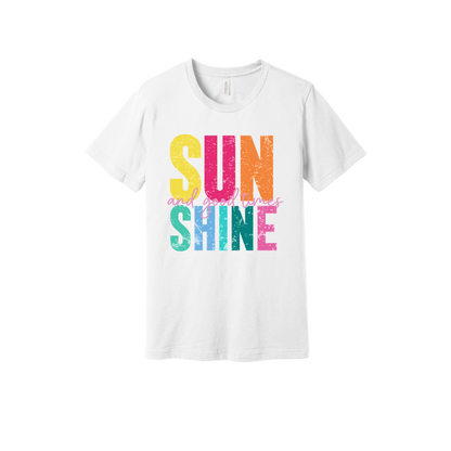 Sunshine & Good Times design on White adult T-Shirt, front view.