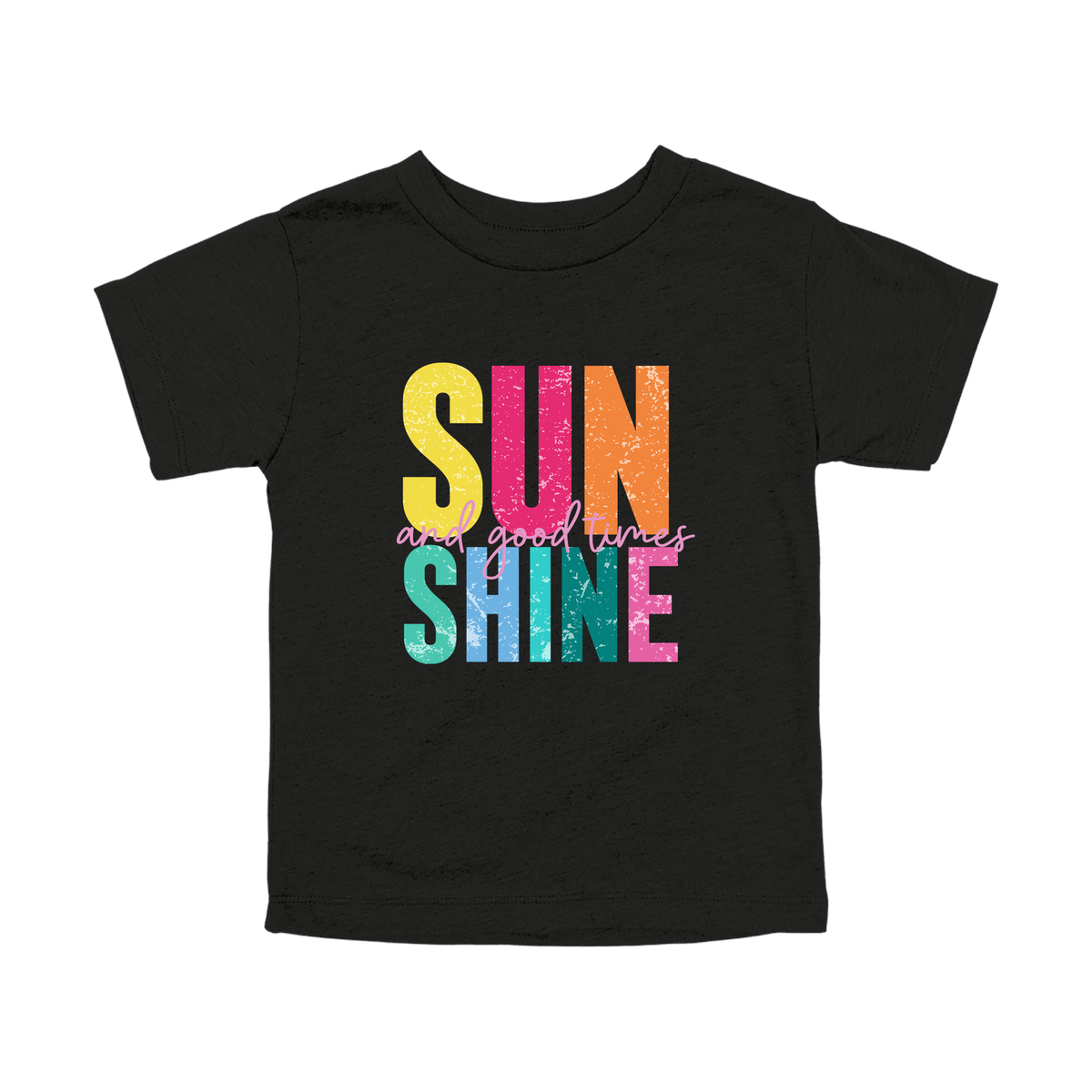 Sunshine & Good Times design on Black toddler T-Shirt, front view.