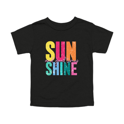 Sunshine & Good Times design on Black toddler T-Shirt, front view.