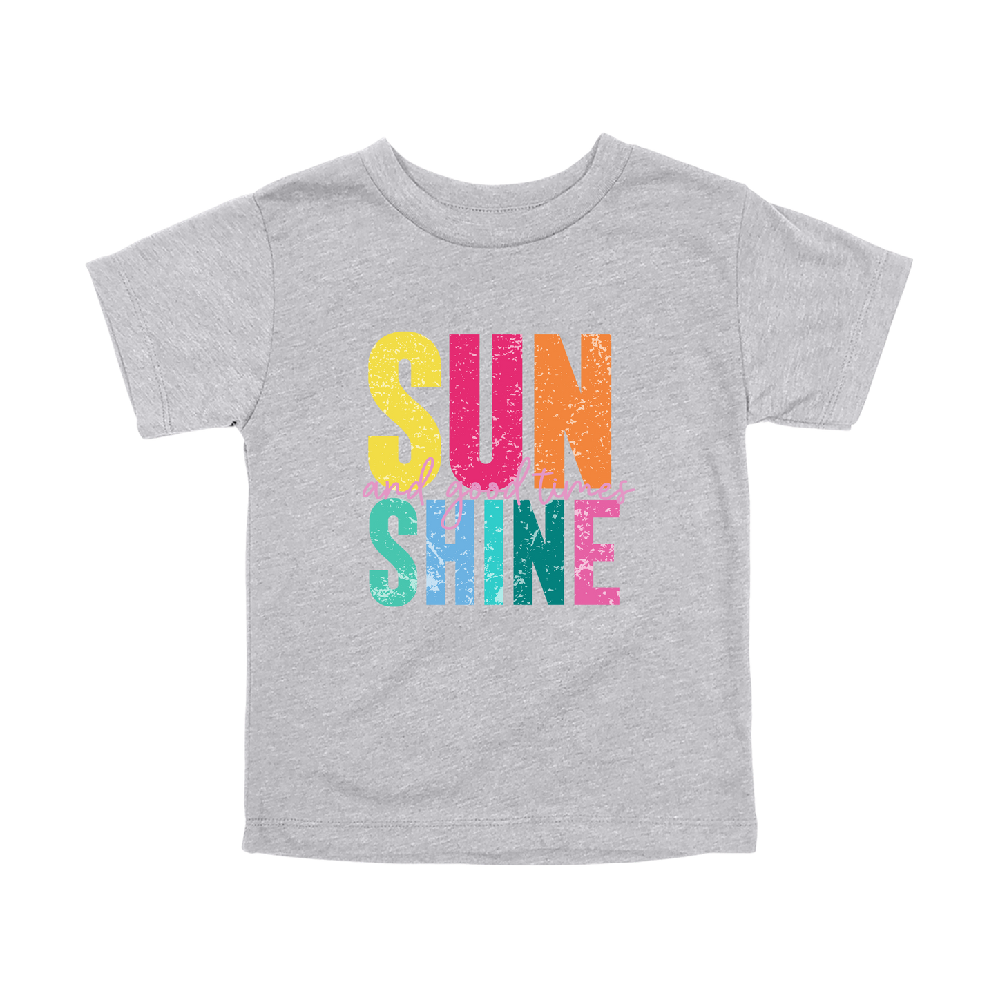 Sunshine & Good Times design on Heather Athletic Gray toddler T-Shirt, front view.