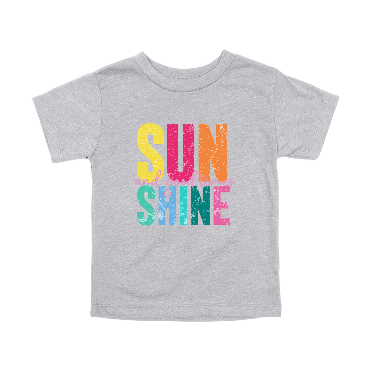 Sunshine & Good Times design on Heather Athletic Gray toddler T-Shirt, front view.