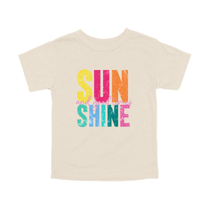 Sunshine & Good Times design on Natural toddler T-Shirt, front view.