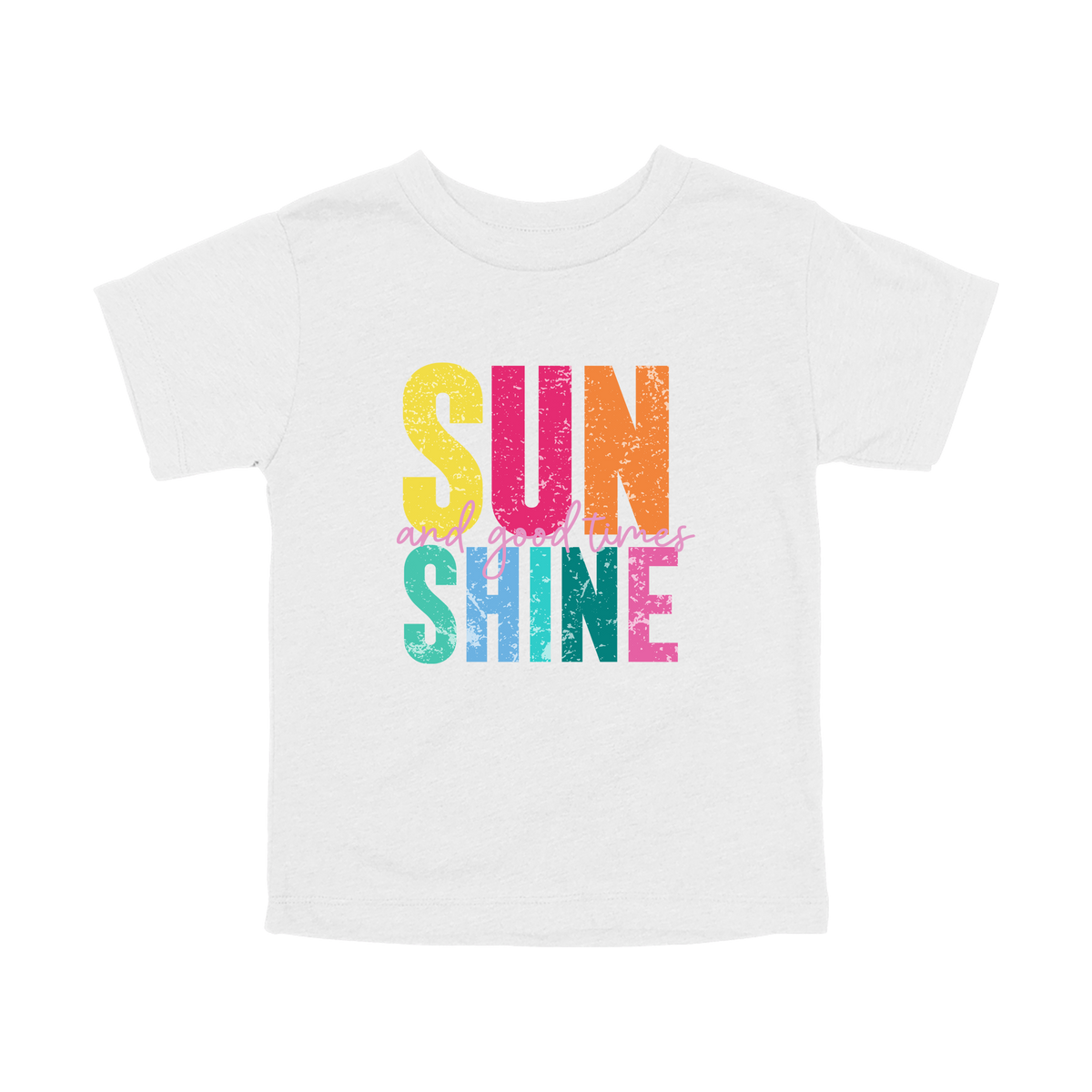Sunshine & Good Times design on White toddler T-Shirt, front view.