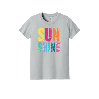 Sunshine & Good Times design on Heather Athletic Gray youth T-Shirt, front view.