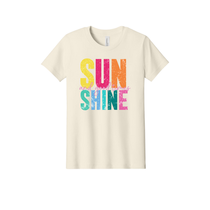 Sunshine & Good Times design on Natural youth T-Shirt, front view.
