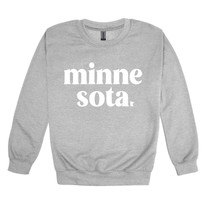 MN design on Sport Gray adult Crewneck, front view.