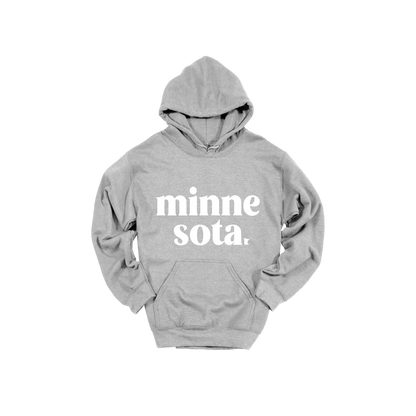 MN design on Sport Gray adult Hoodie, front view.