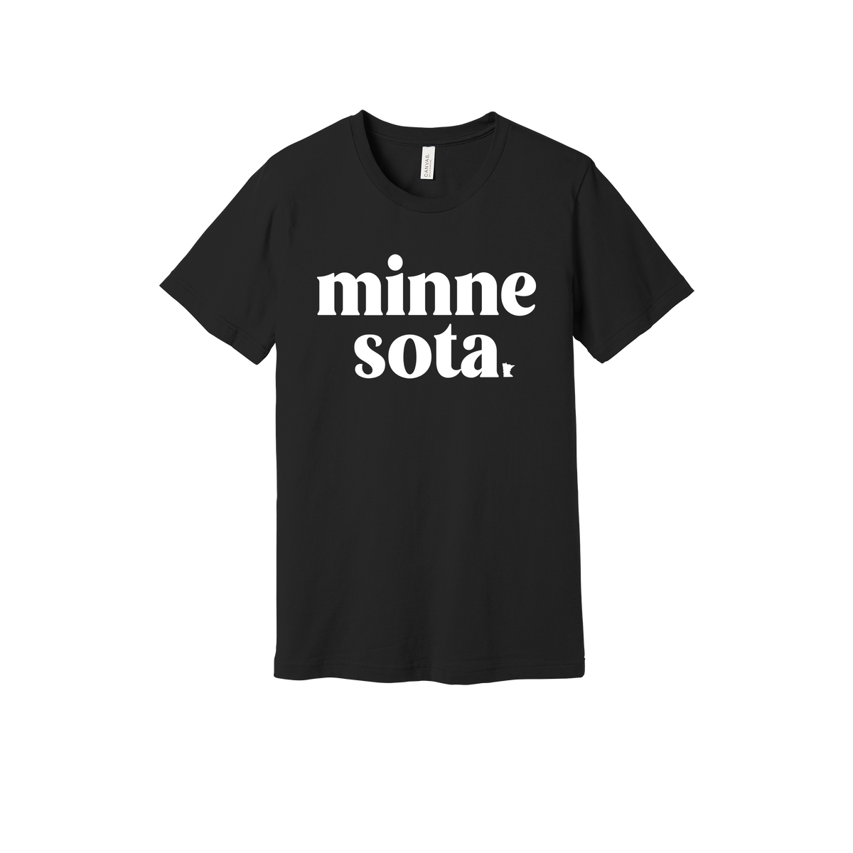 MN design on Black adult T-Shirt, front view.