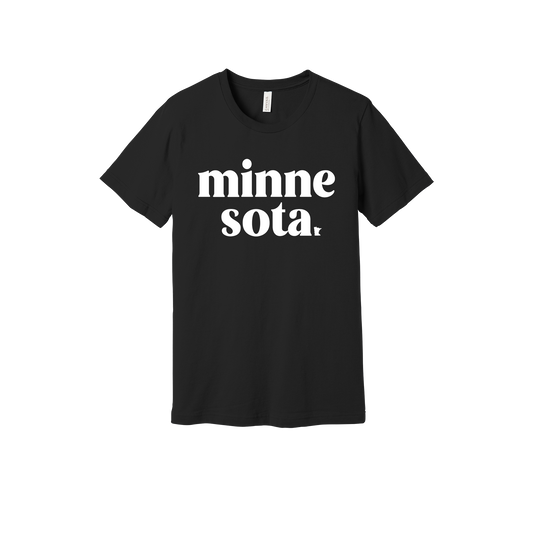 MN design on Black adult T-Shirt, front view.