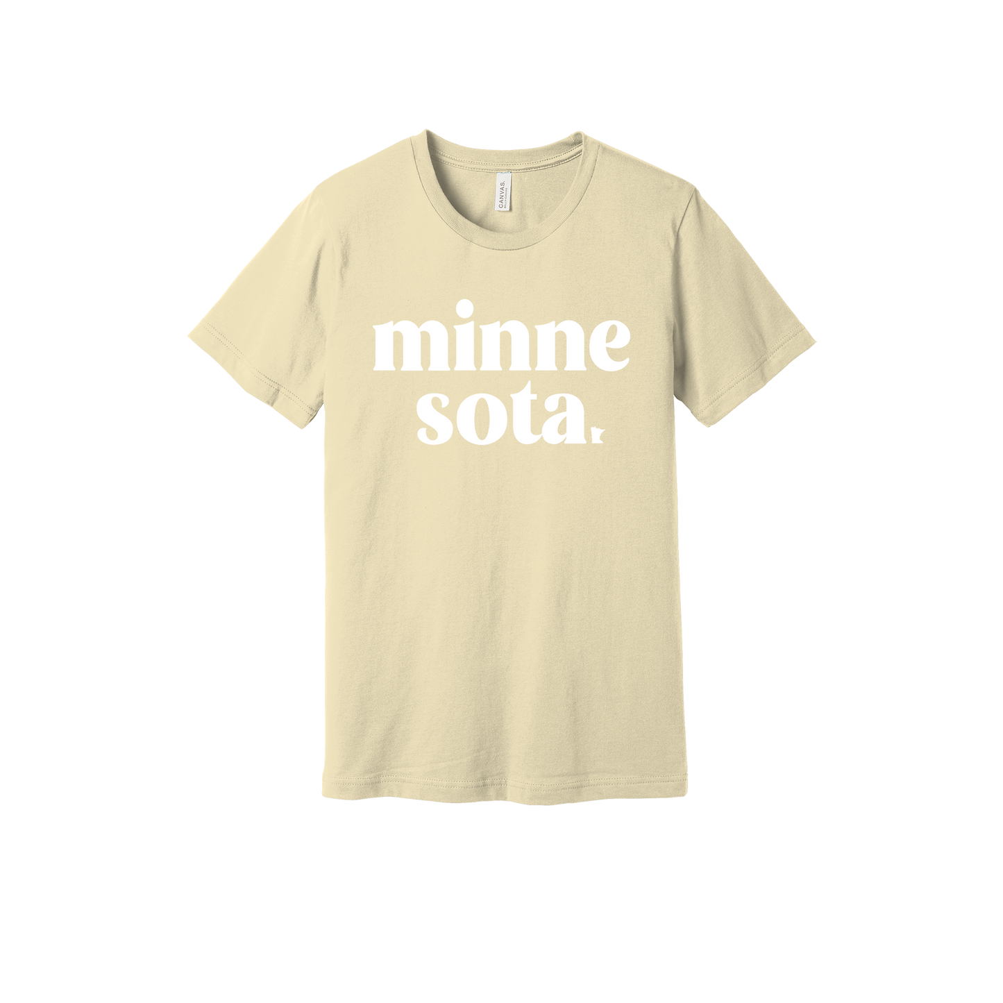 MN design on Natural adult T-Shirt, front view.