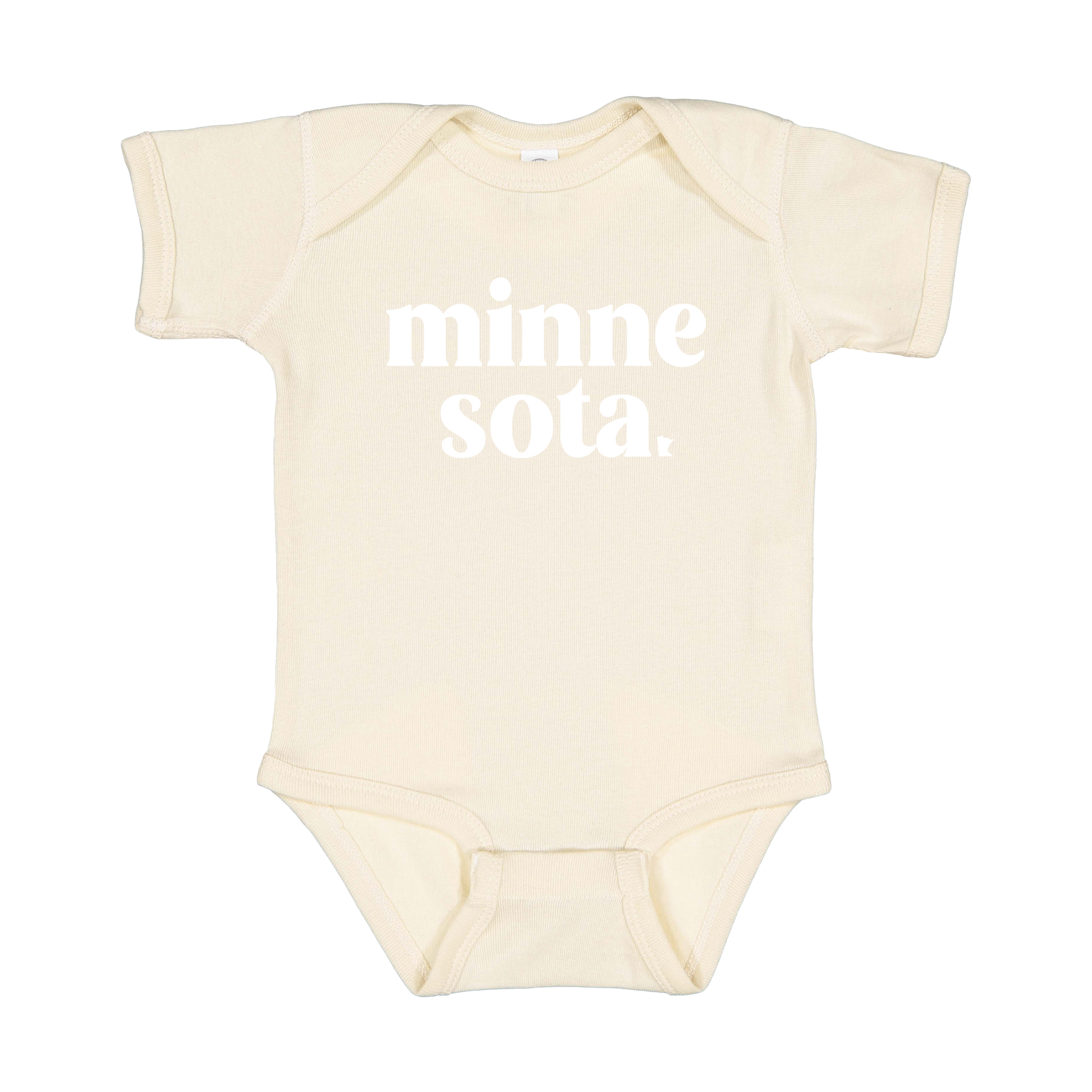MN design on Natural infant Onesie, front view.