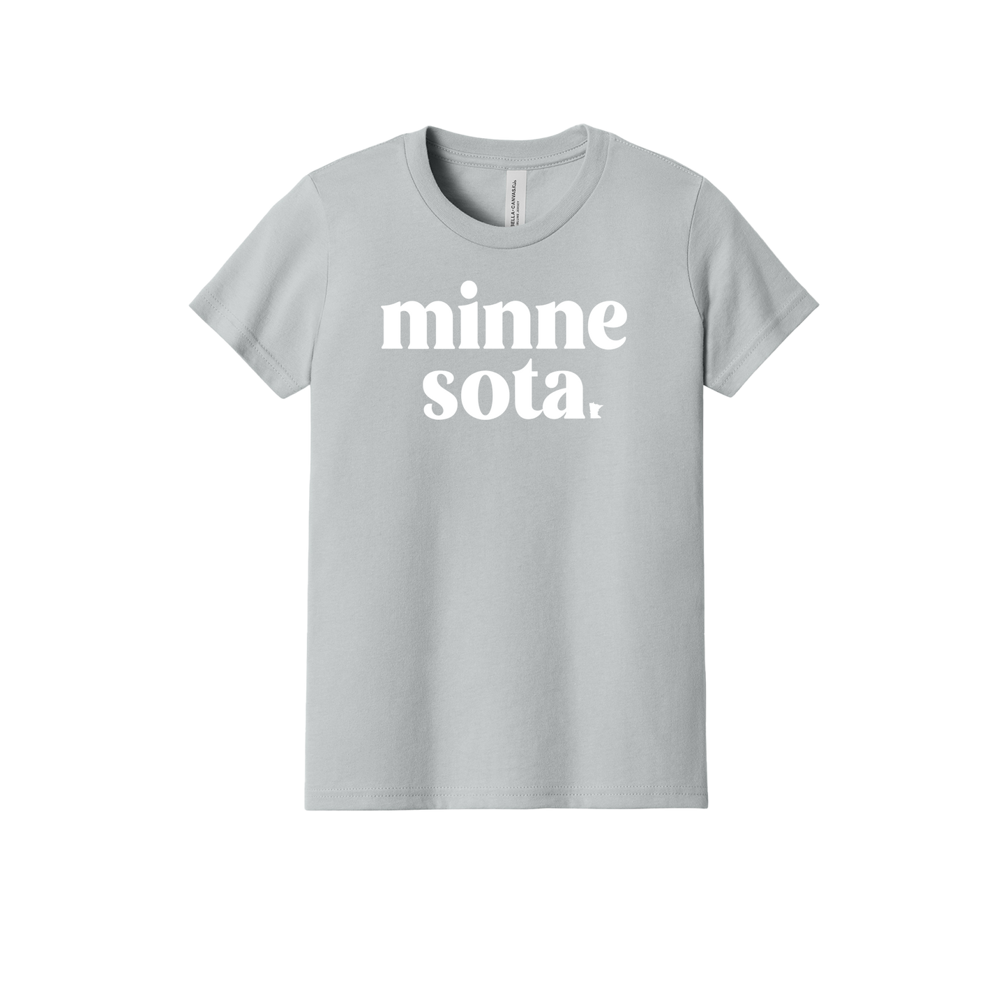 MN design on Heather Athletic Gray youth T-Shirt, front view.